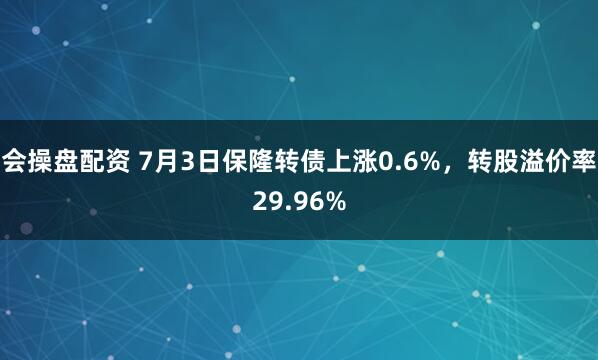 会操盘配资 7月3日保隆转债上涨0.6%，转股溢价率29.96%